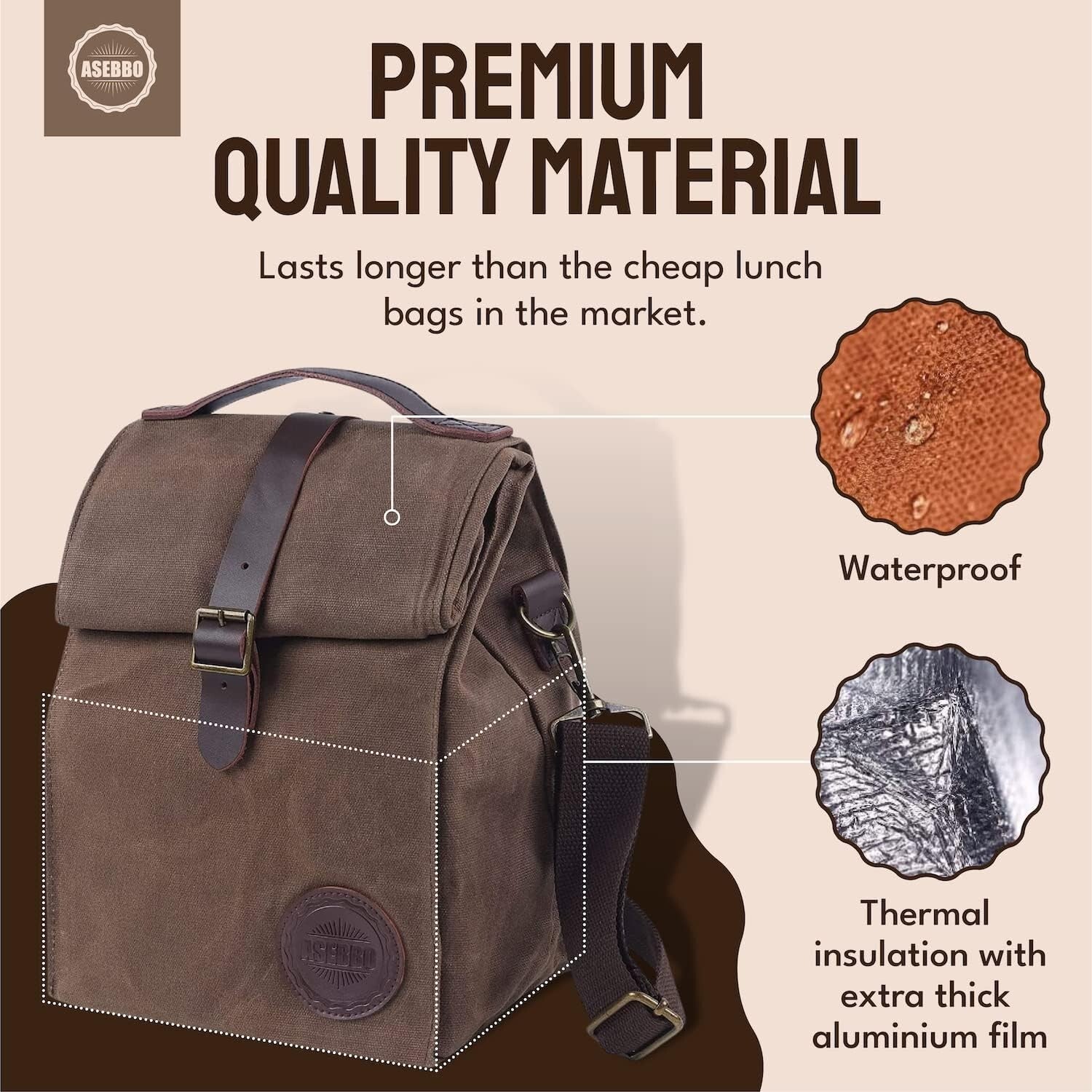 Insulated 10L Waxed Canvas Lunch Bag - Elegant Brown Cooler for Men & Women