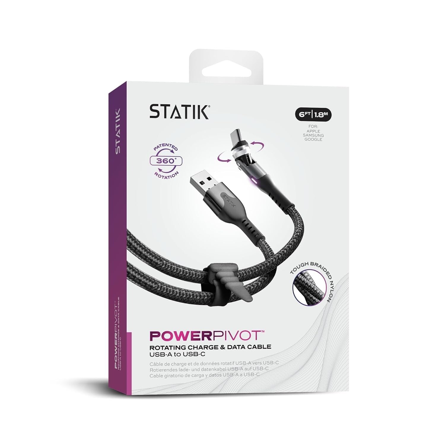 Durable Nylon Braided USB-C Charger 90° Right Angle with LED Indicator, 3-Pack