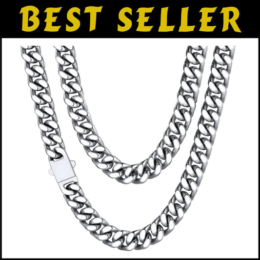 Men's Stainless Steel Cuban Link Chain - Hypoallergenic with Gift Box Included