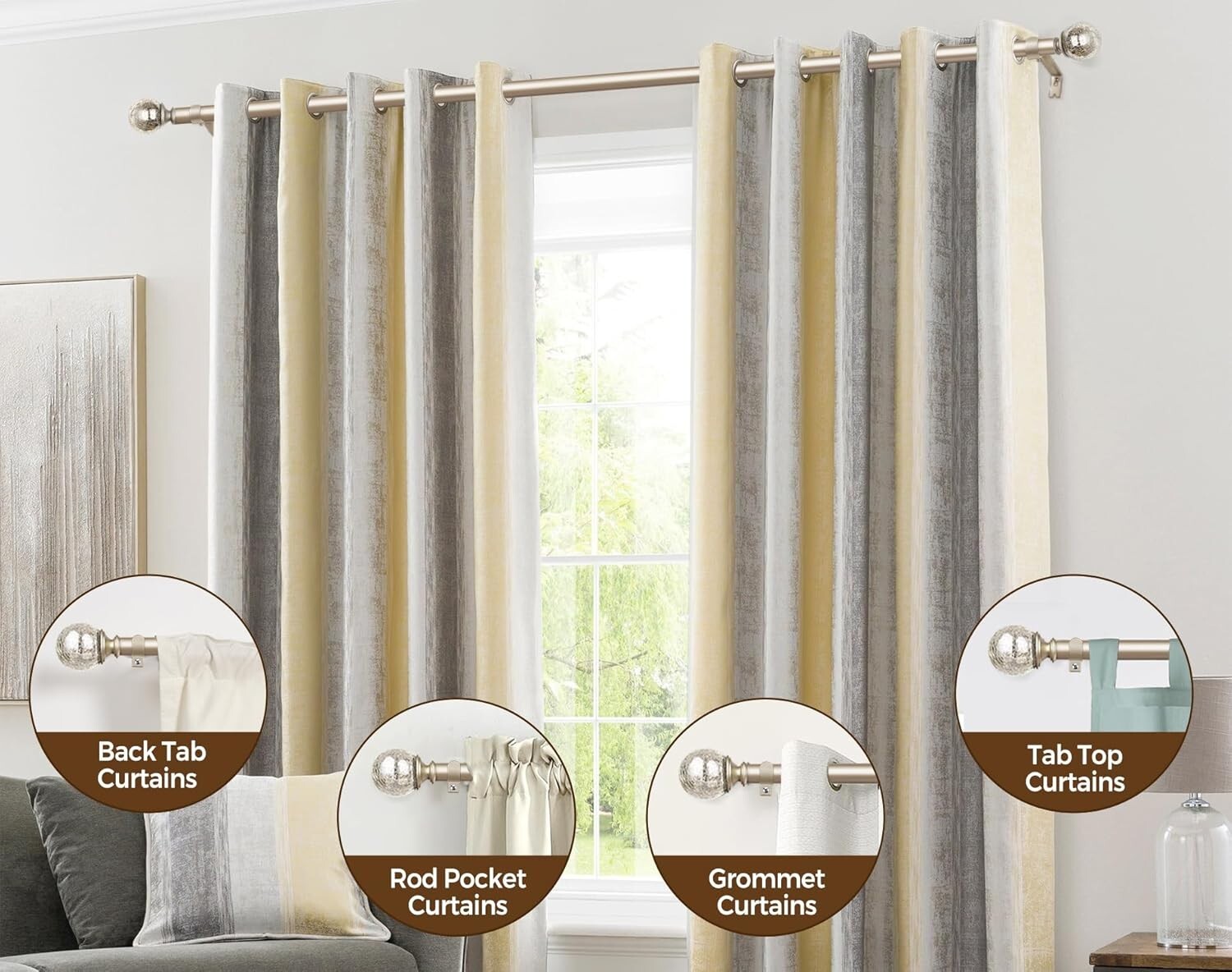 2-Pack Adjustable Curtain Rods 48-84 Inches, Champagne Gold with Crackle Finials