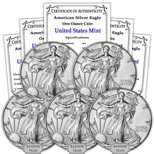 Load image into Gallery viewer, 1986-Present Lot of 5 Brilliant Uncirculated Silver American Eagles - 1 oz Each
