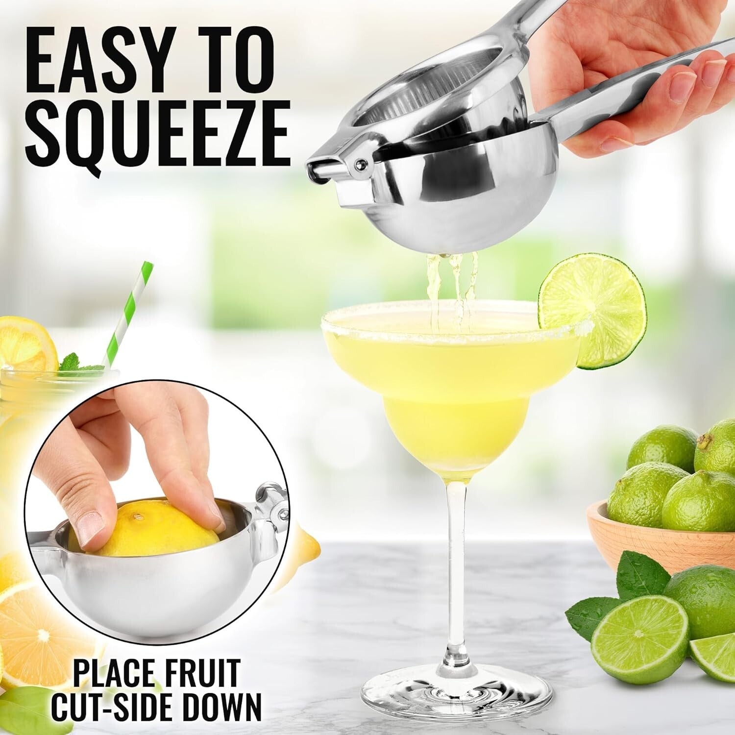 Effortless Heavy Duty Lemon Juicer with Built-In Strainer & Easy Clean Design