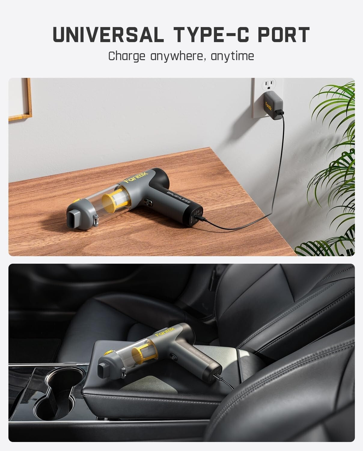 Handheld Mini Vacuum with Brushless Motor - USB Rechargeable with LED Indicator