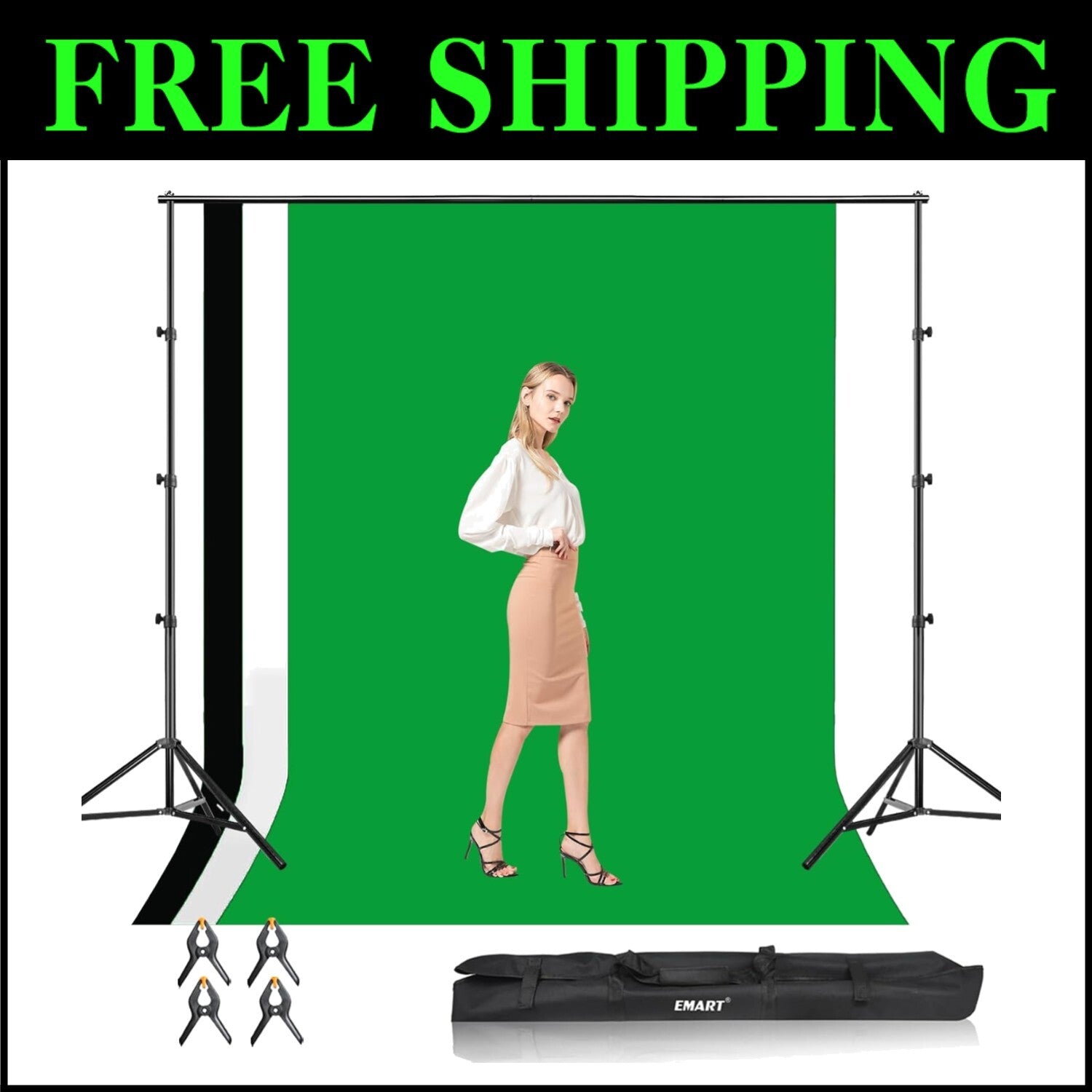 Adjustable 8.5x10ft Photo Studio Backdrop Stand with 3 Wrinkle-Resistant Styles