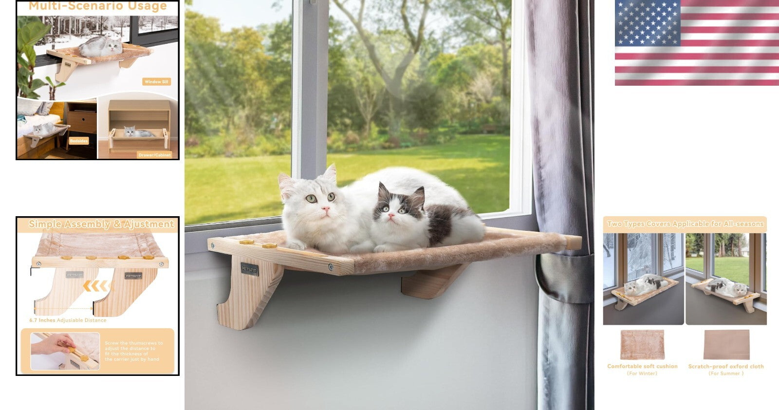Space-Saving Cat Window Perch with Easy Assembly and Scratch-Resistant Pads