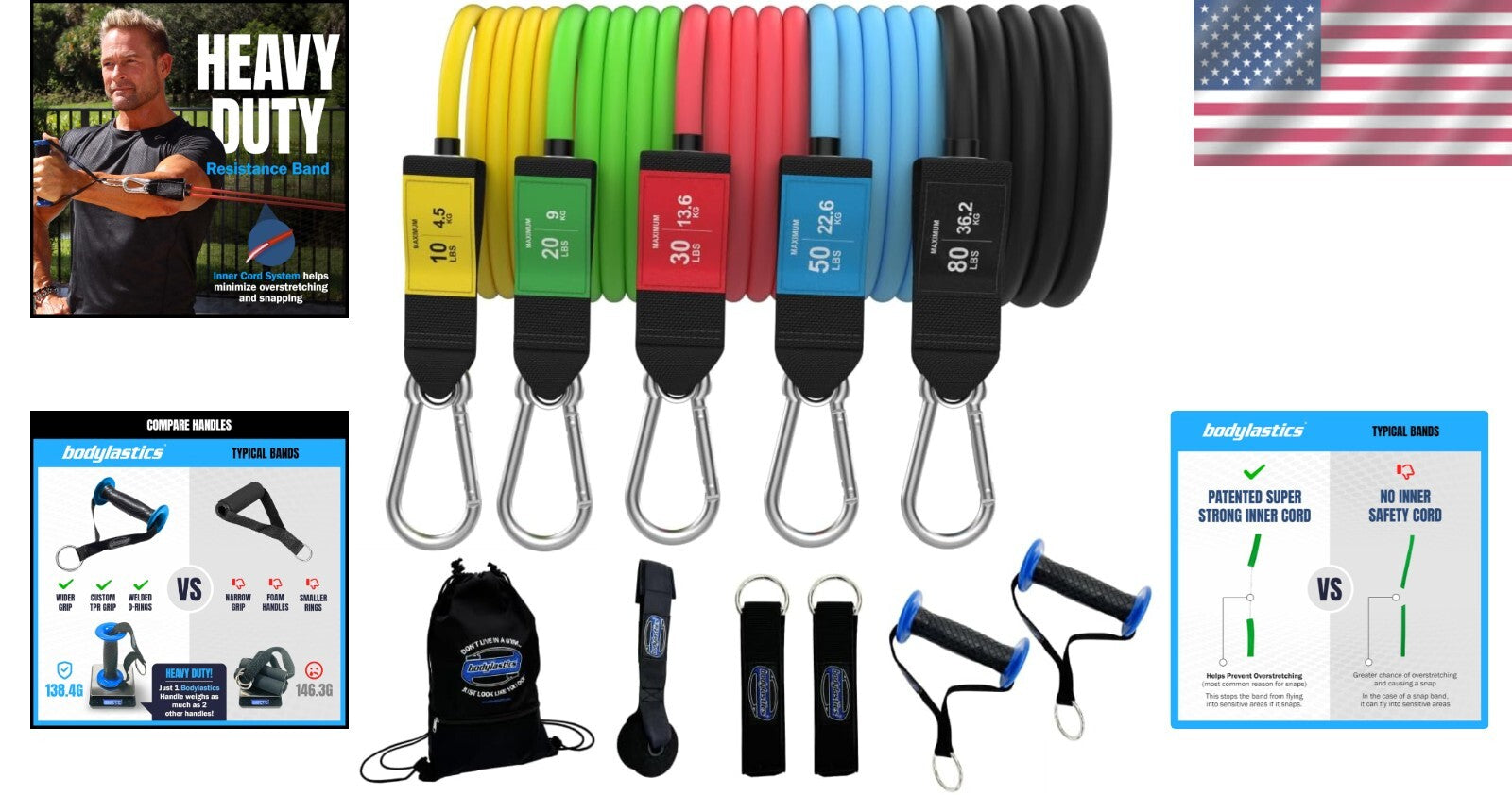 Adjustable Resistance Bands Set with Patented Snap Tech - Safe & Durable Workout