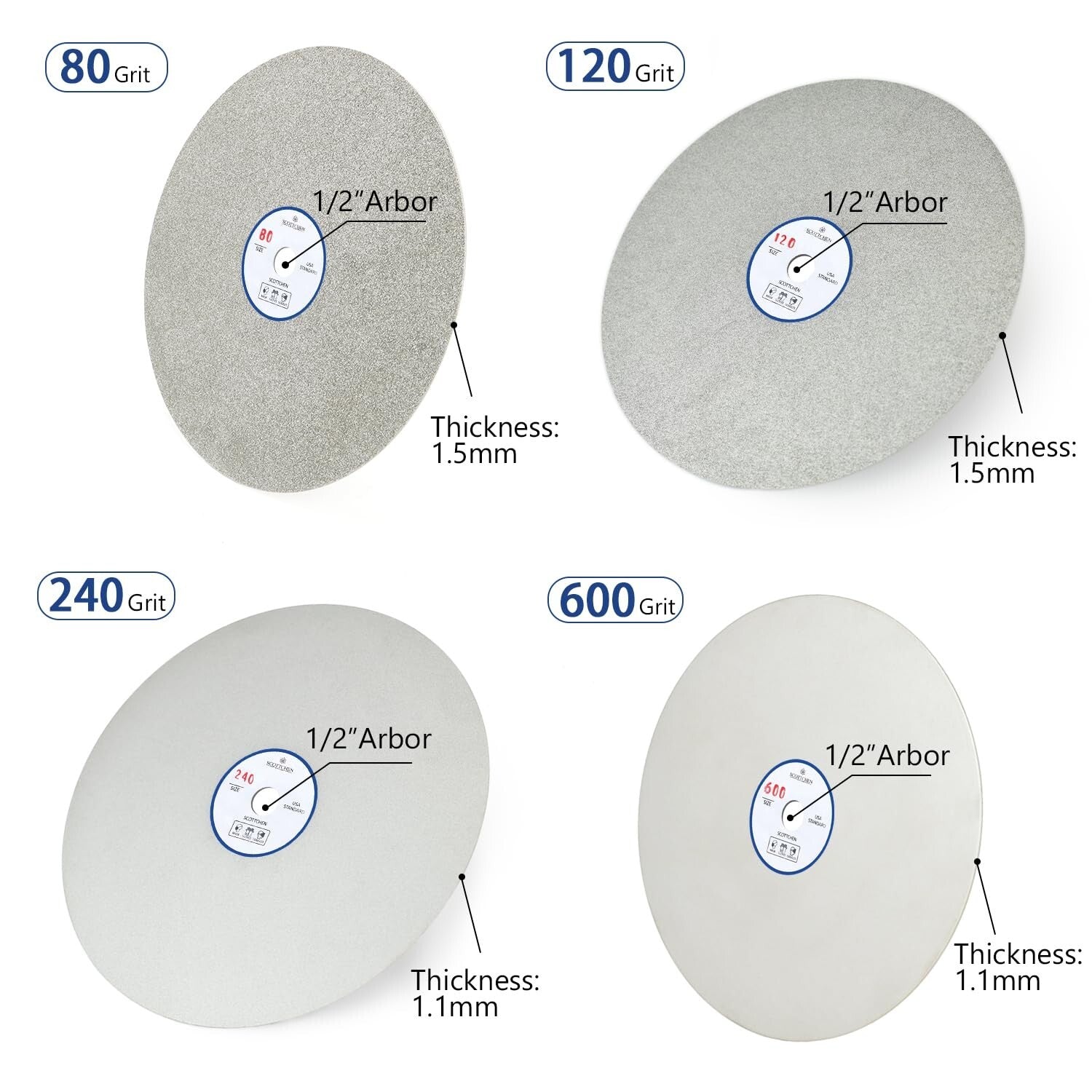 Premium 4-Pack Diamond Flat Lap Discs 8" - Ideal for Gem Faceting and Polishing