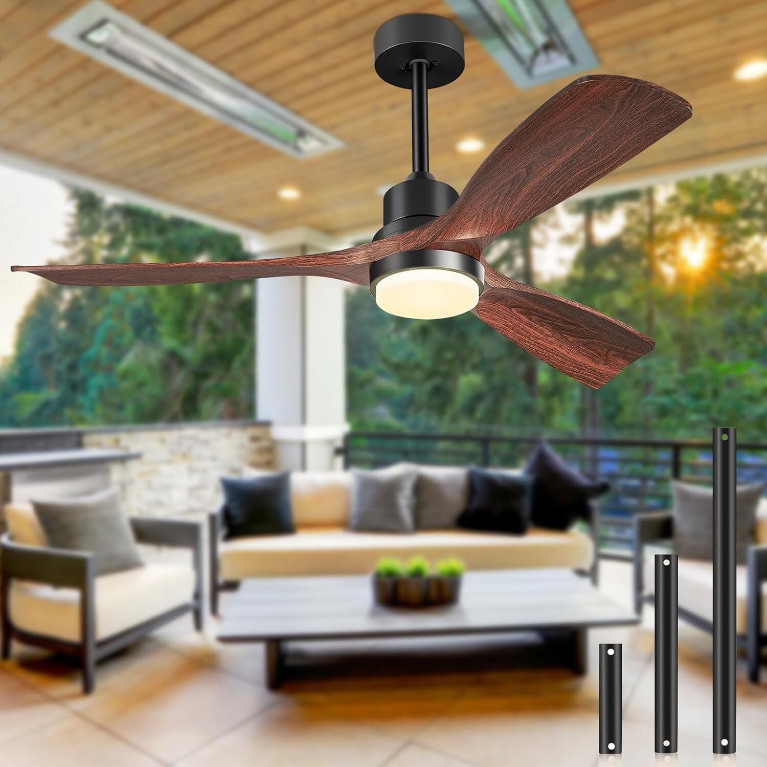 Quiet 3-Blade Ceiling Fan with Light and Remote, 52 Inch for Indoor/Outdoor