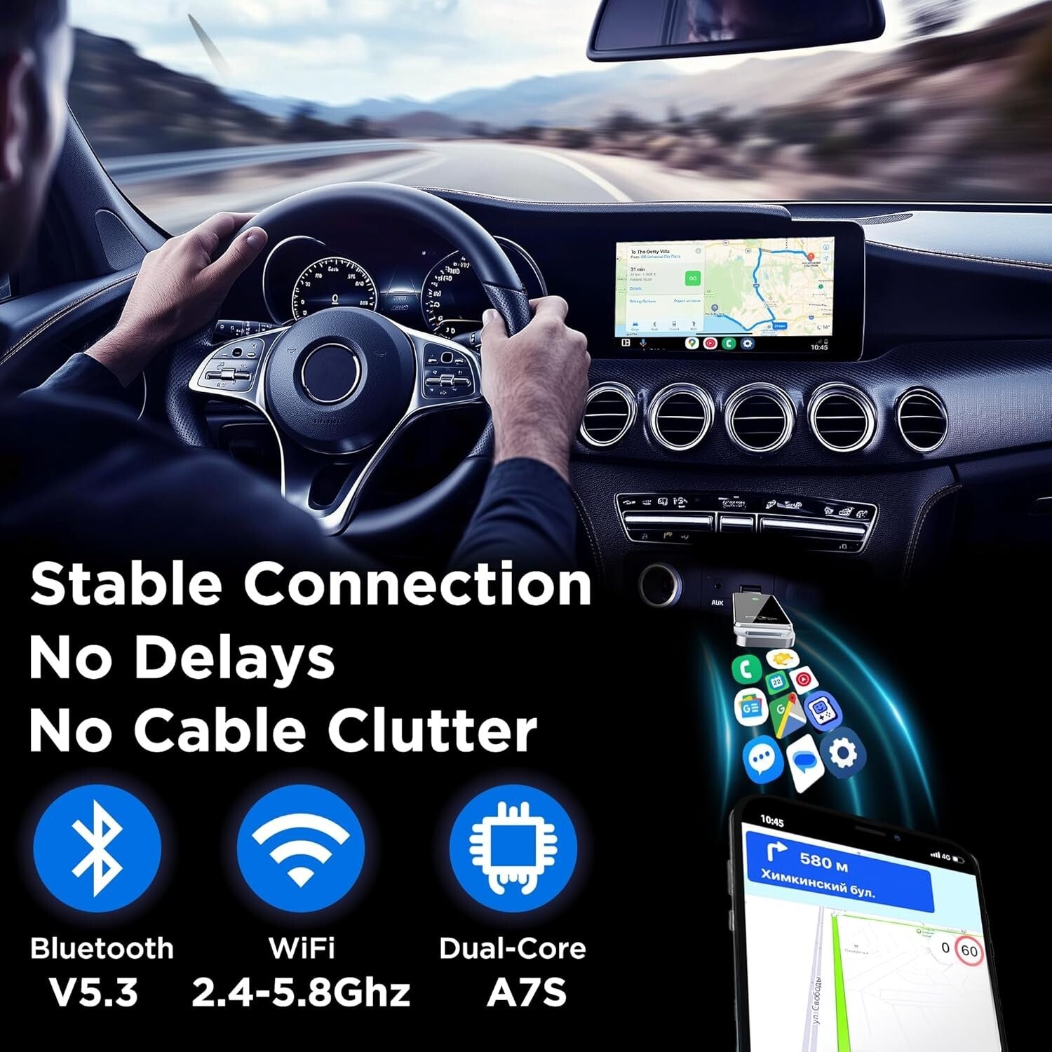Sleek Wireless Android Auto Adapter for Enhanced Audio Experience - Plug & Play