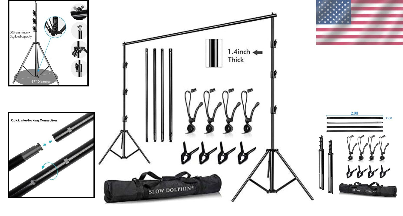All-in-One 10x10Ft Heavy Duty Adjustable Backdrop Support System with Carry Bag
