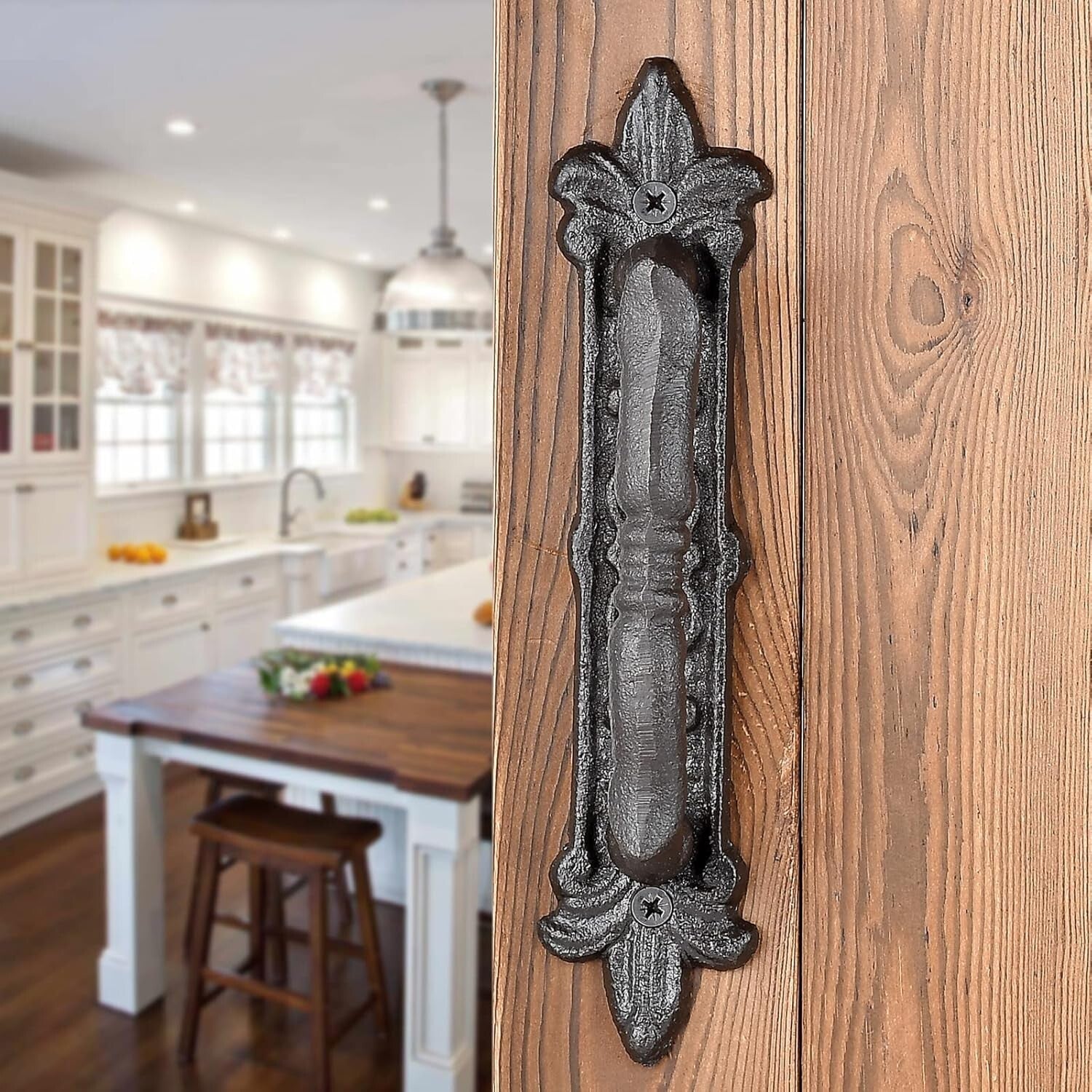 4 Packs Heavy Duty Rustic Barn Door Handles - 8.9" Dark Brown Cast Iron