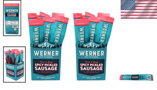 Gourmet Spicy Pickled Sausage Pack of 24 – 1.7oz Individually Wrapped Snacks