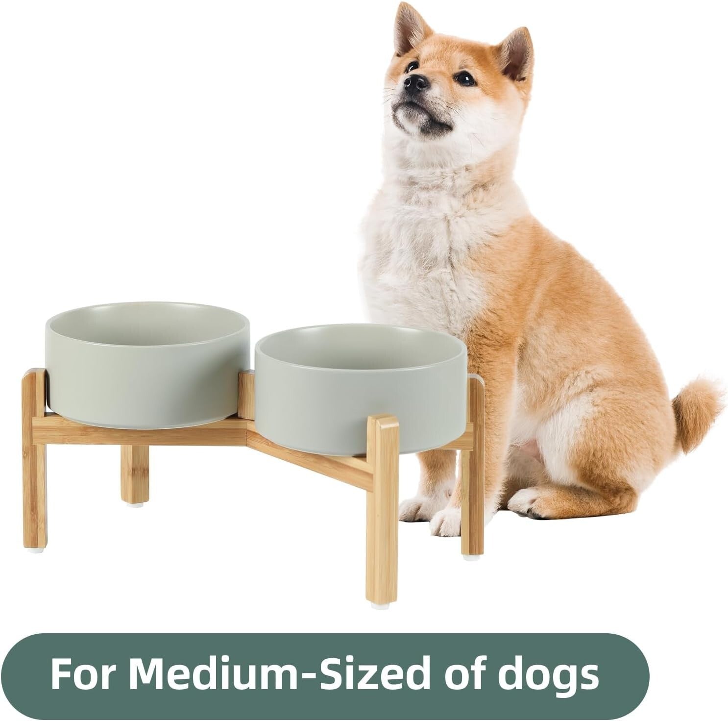 Modern Ceramic Double Dog Bowls with Stand - Healthy Design for Medium Breeds