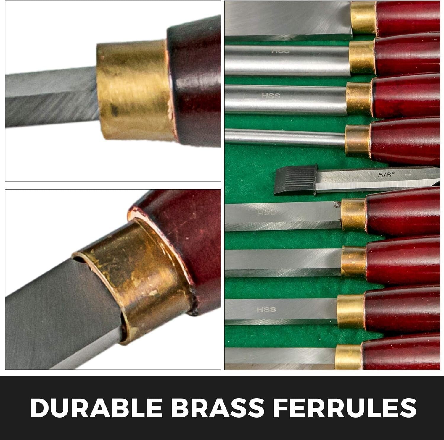 8-Piece HSS Steel Wood Lathe Chisel Set with Eucalyptus Handles in Wooden Case