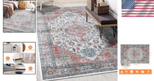 Load image into Gallery viewer, Non-Slip 5x7 Orange Boho Area Rug - Machine Washable for Living Room and Bedroom