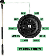 Load image into Gallery viewer, Ergonomic 36” Garden Hose Wand - Zinc Alloy with Thumb Control &amp; 10 Patterns