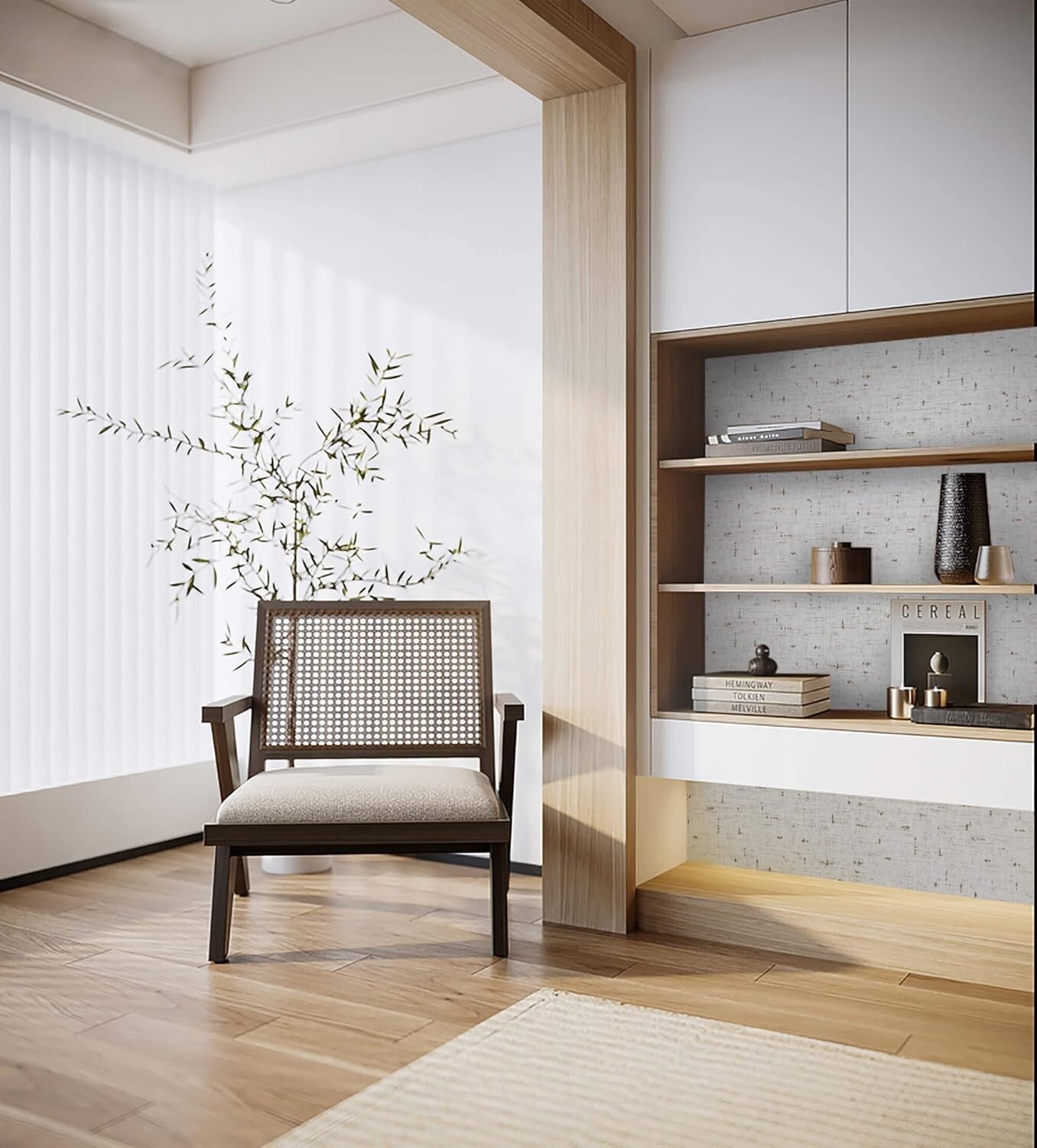 Easy to Use Beige Grasscloth Wallpaper - 17.7'' x 394'' Moisture-Proof Solution