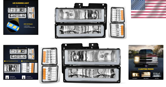 Weather-Sealed LED Headlights for 1994-1999 Chevy C/K Series, Impact-Resistant