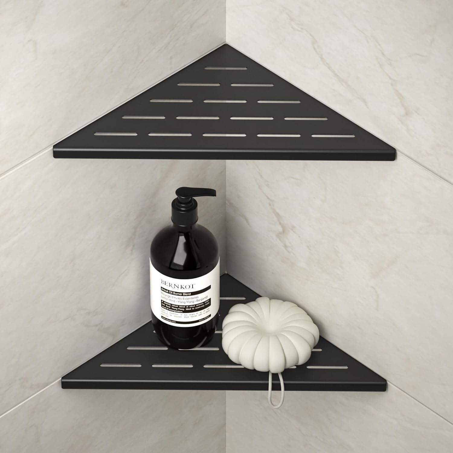 Durable Matte Black Corner Shower Shelves - Stylish 2 Pack for Modern Bathrooms