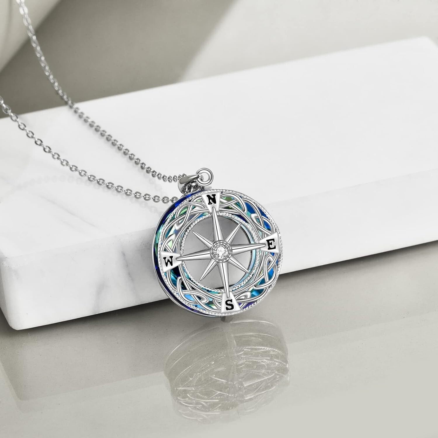 925 Sterling Silver Celtic Knot Compass Necklace - Inspirational Gift for Women