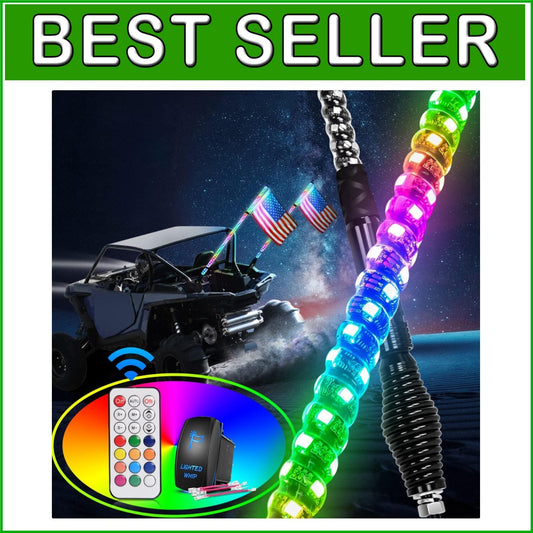 Dynamic 5FT RGB LED Whip Lights Set with Spring Base for Offroad Vehicles