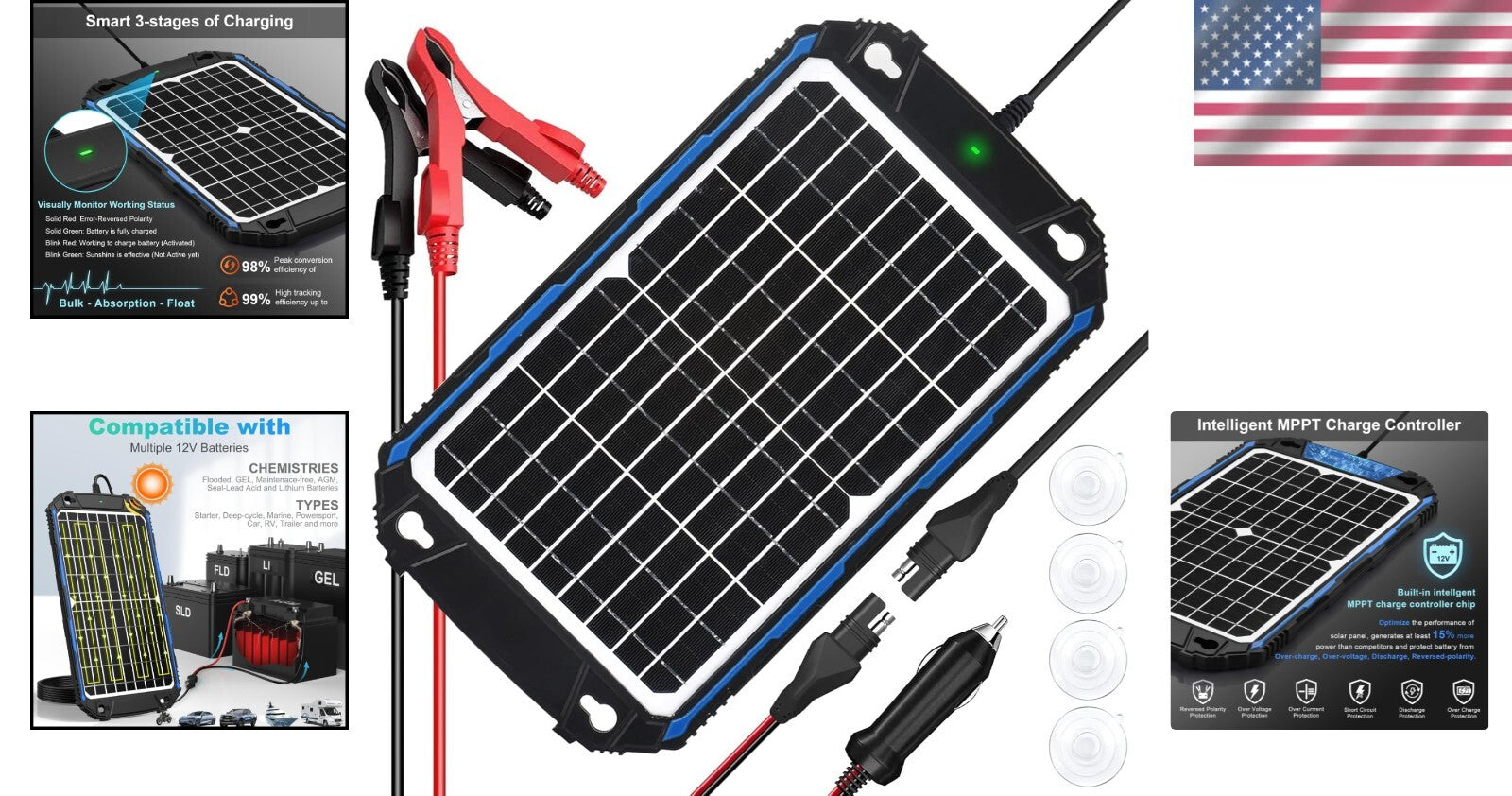 Advanced 12V Solar Charger with UltraSmart MPPT - Free Maintenance & Full Safety