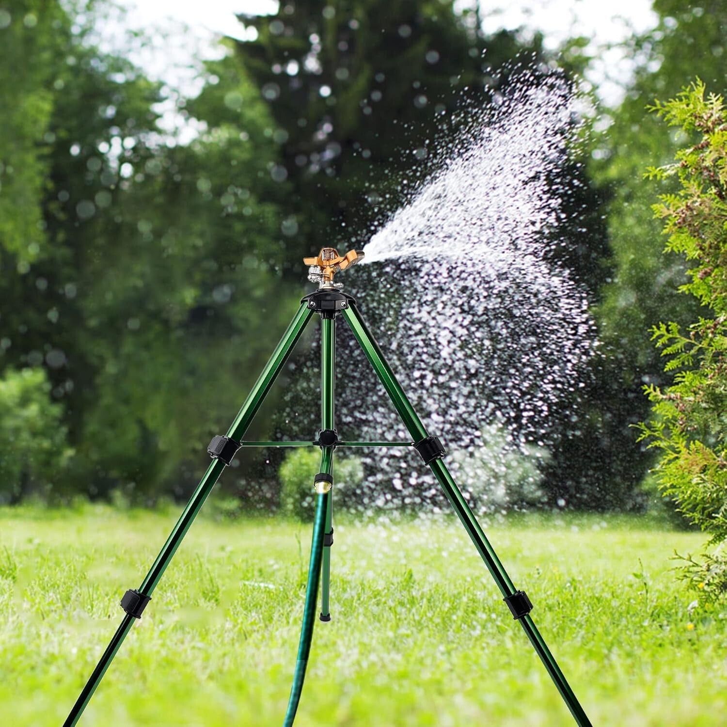 Effortless 360° Lawn Irrigation with Heavy-Duty Brass Tripod Sprinklers - 2 Pack