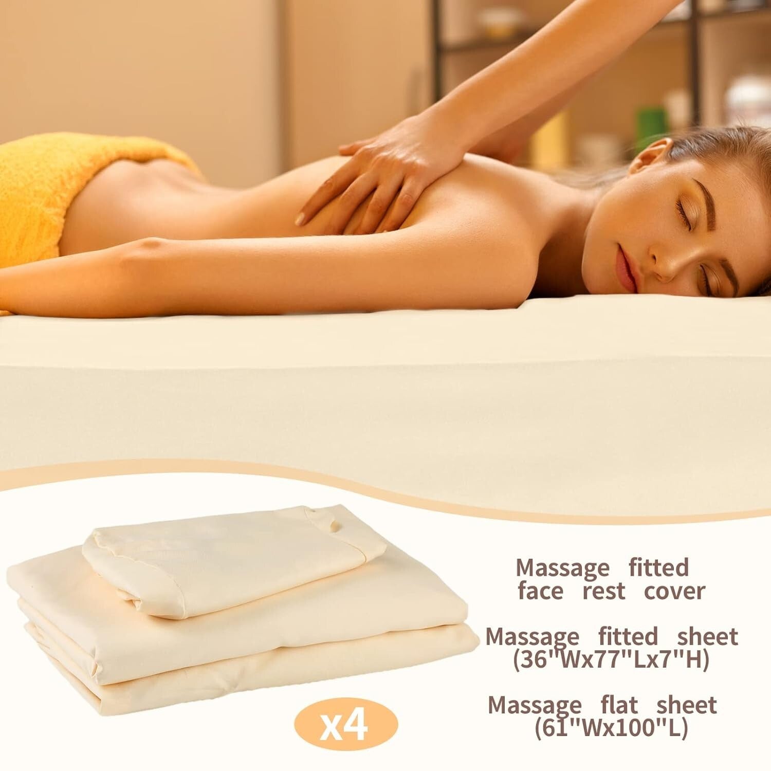 4 Set Soft Massage Table Sheets: Durable Flat, Fitted & Face Cradle Covers
