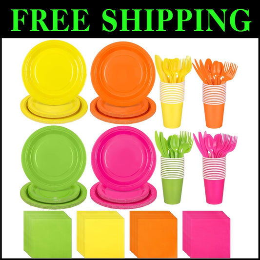 Ultimate Neon Party Supplies - 350 Count Dinnerware for Effortless Celebrations