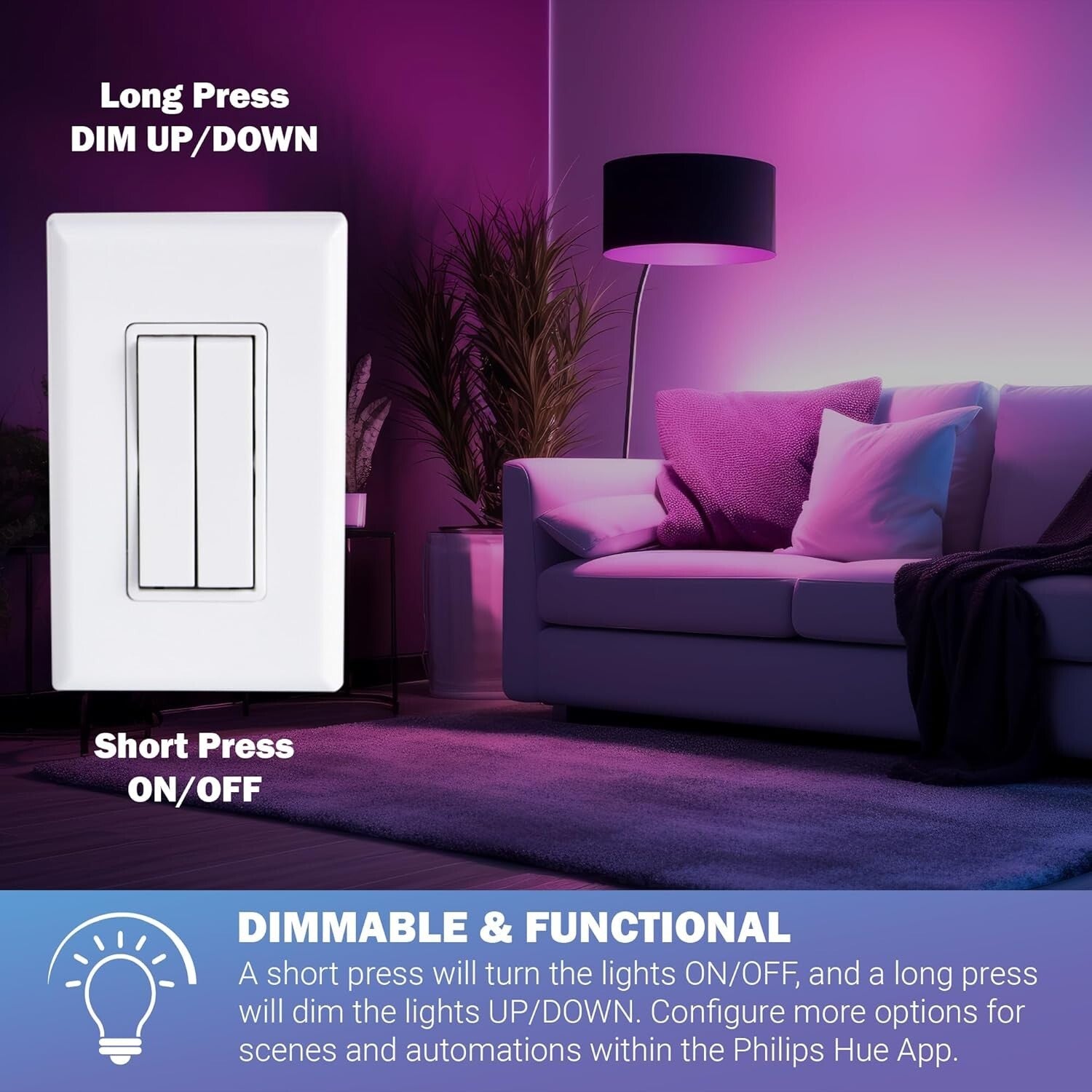 Customizable Philips Hue Battery-Free Dimming Switch - 3 Pack, Variety of Colors