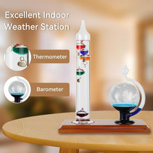 Load image into Gallery viewer, High Accuracy Galileo Thermometer &amp; Barometer with Wood Base - Perfect Gift Idea