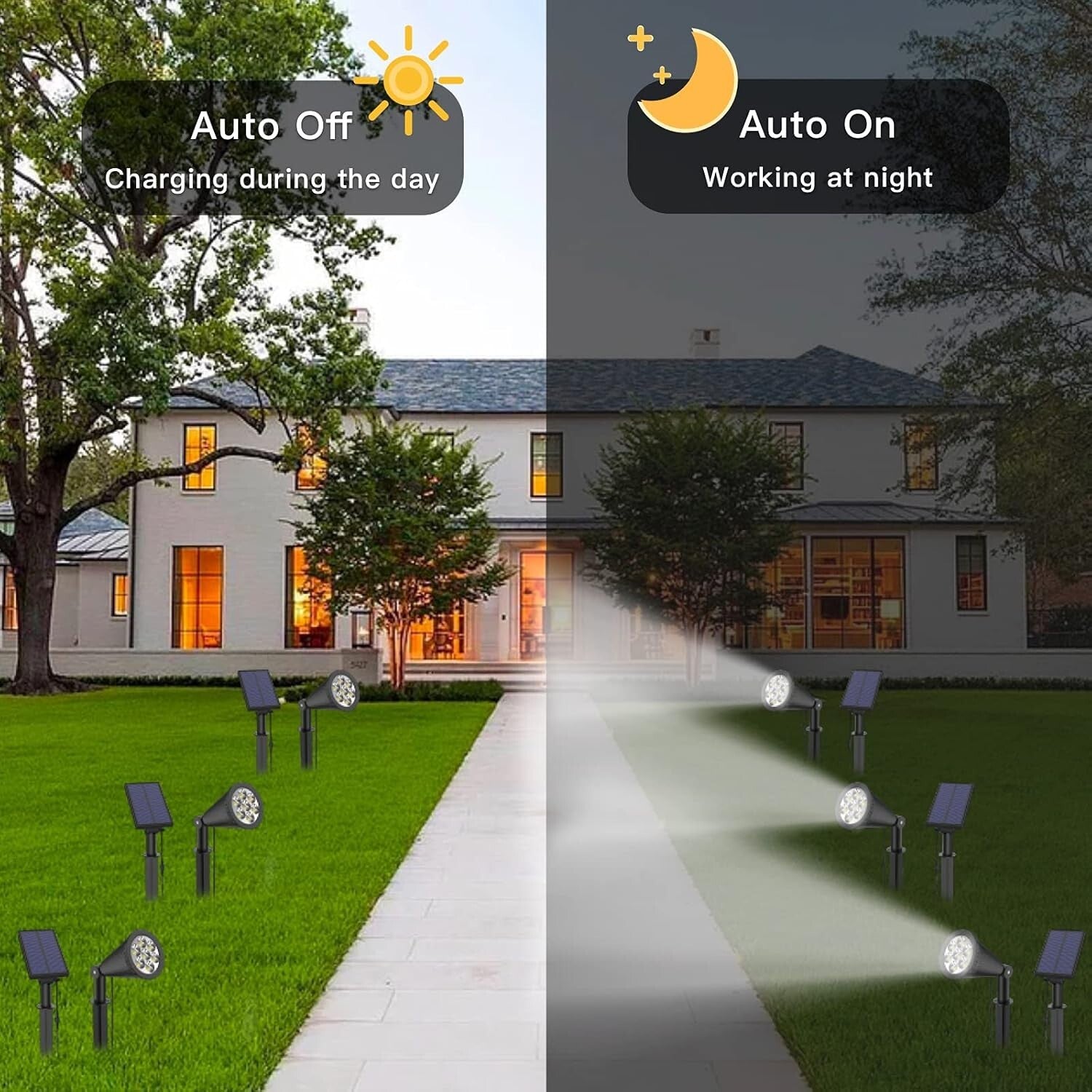 2-Pack Waterproof Solar Spot Lights with Adjustable Panels for Outdoor Elegance