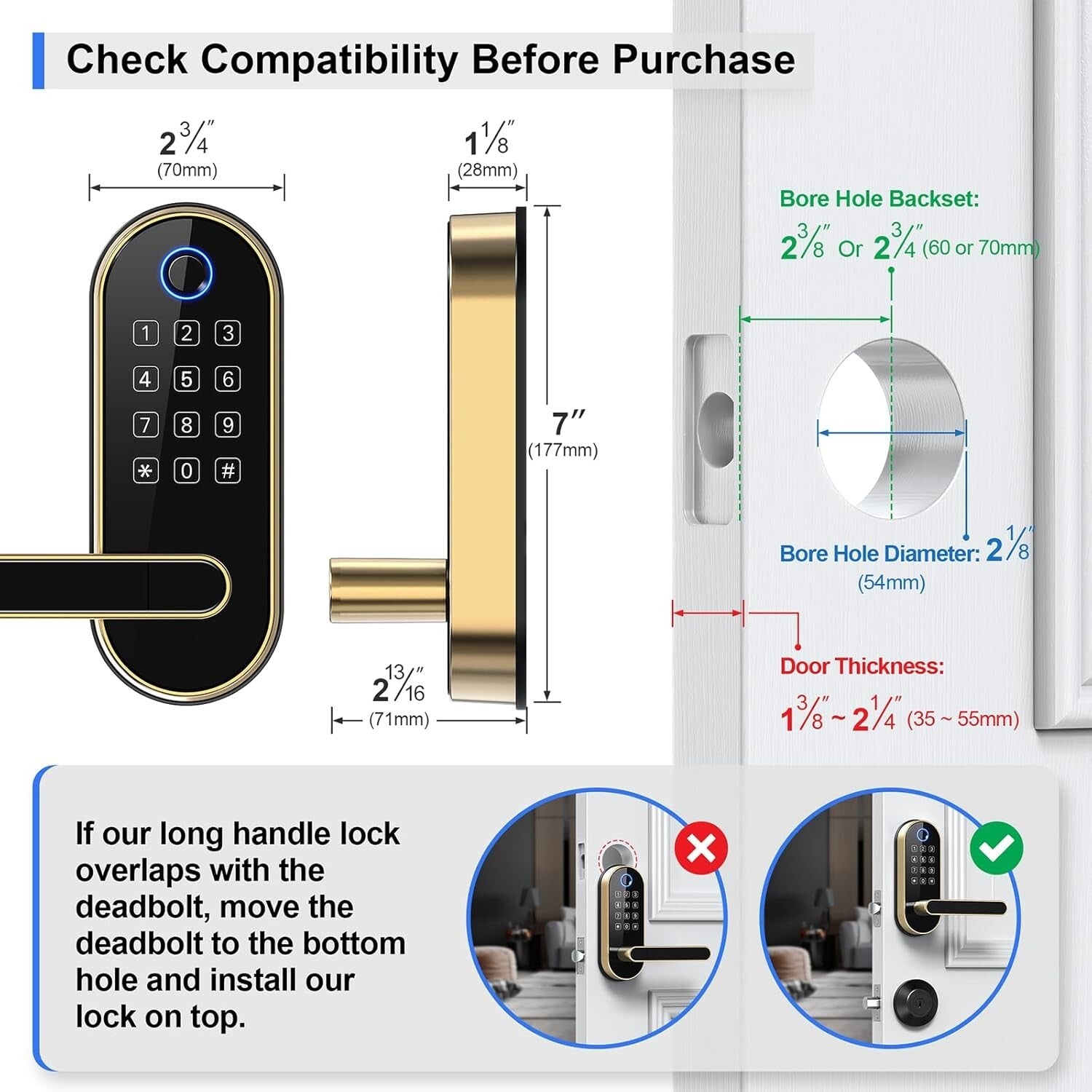 Biometric Keyless-Entry Smart Lock - Fingerprint & Code Touchscreen Gold Design