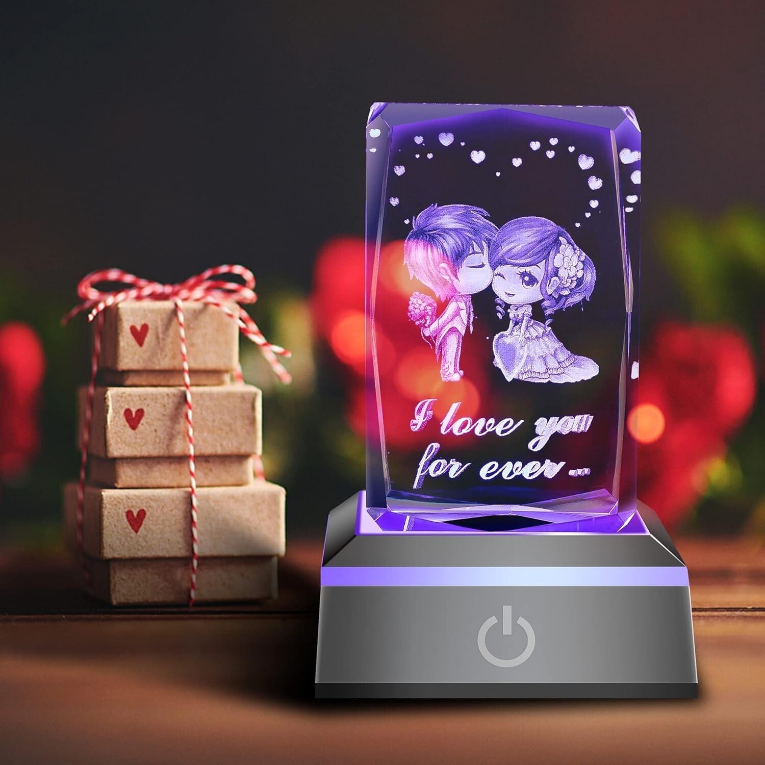 Art Deco 3D Crystal Touch Nightlight - I Love You Gift for Her & Special Events