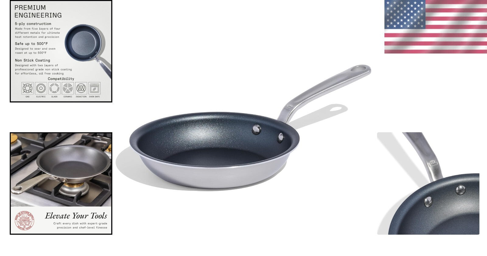 5-Ply Non-Stick Fry Pan - 8-Inch Graphite Finish, Maximum 500°F, Durable Design