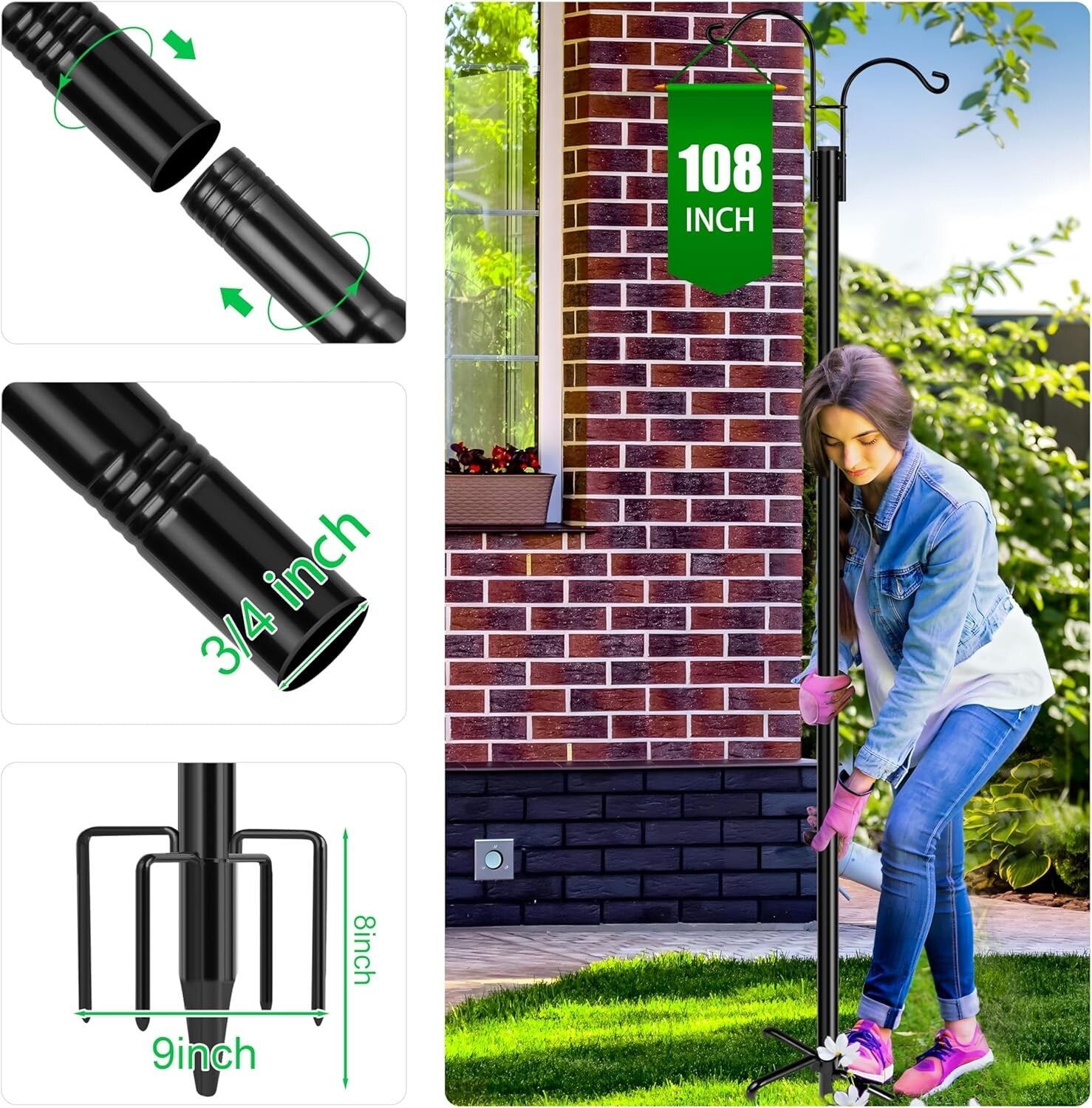 Versatile 2-Pack Heavy Duty Garden Hooks for Hanging Bird Feeders & Lights