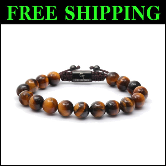 Handcrafted Tiger Eye Beaded Bracelet for Men - Adjustable Fashion Accessory