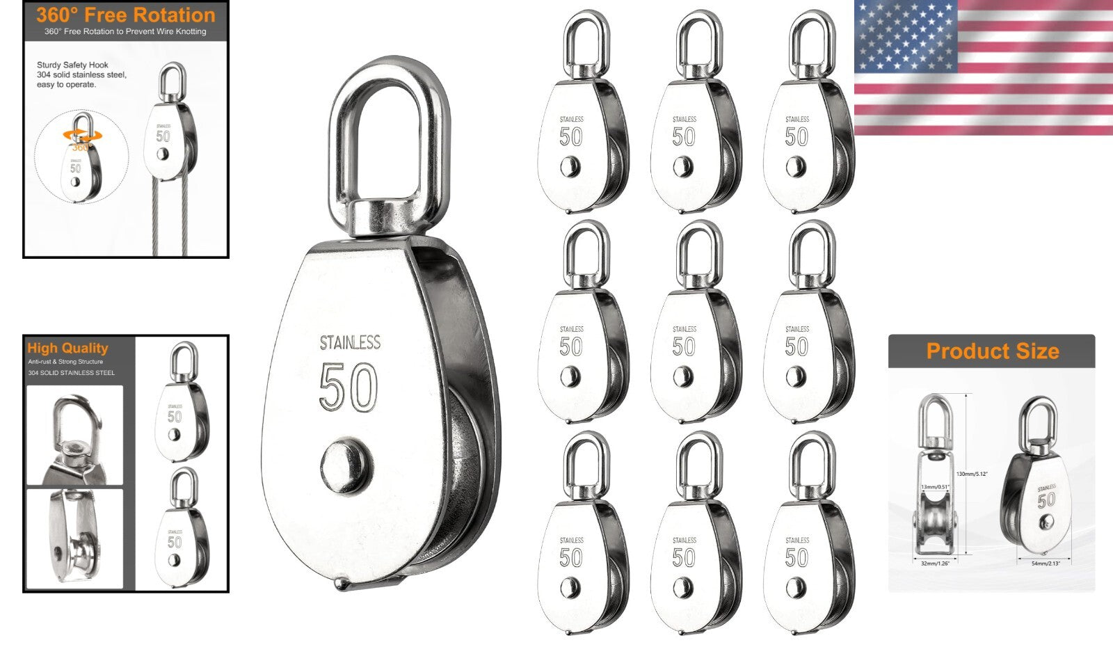 Durable 10 Pcs Heavy-Duty Pulley Block Set, Ideal for Indoor & Outdoor Use