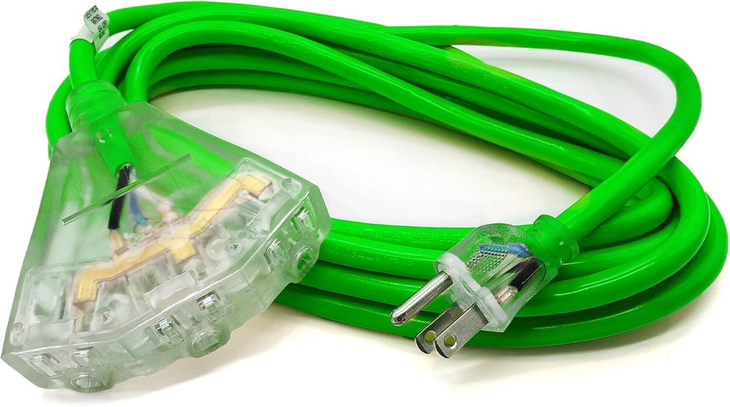 Durable 15 ft Green Extension Cord, 3 Outlet, 14 Gauge for Safe Performance