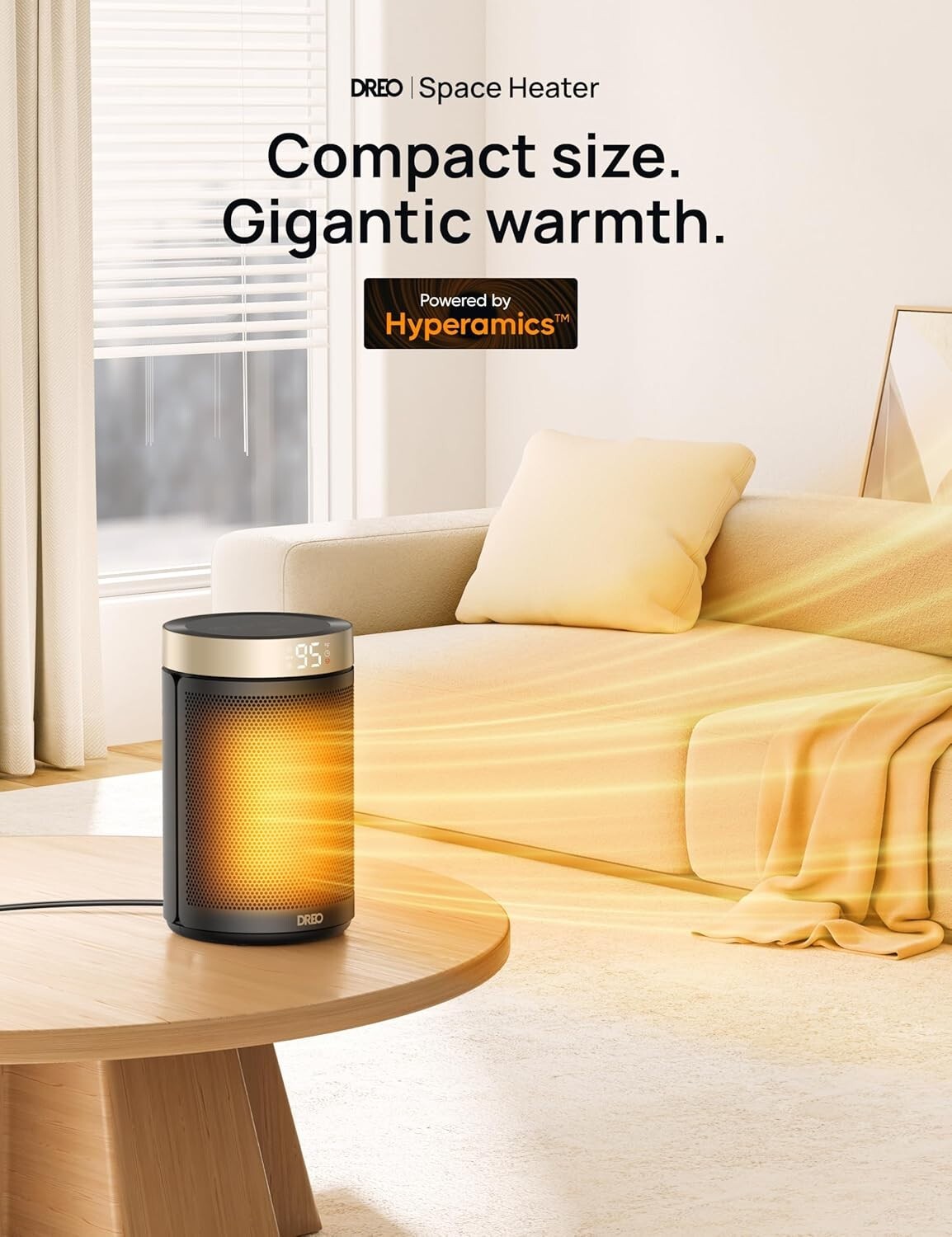 Elegant Gold Tower Space Heater with Remote Control and 5 Modes for Every Room