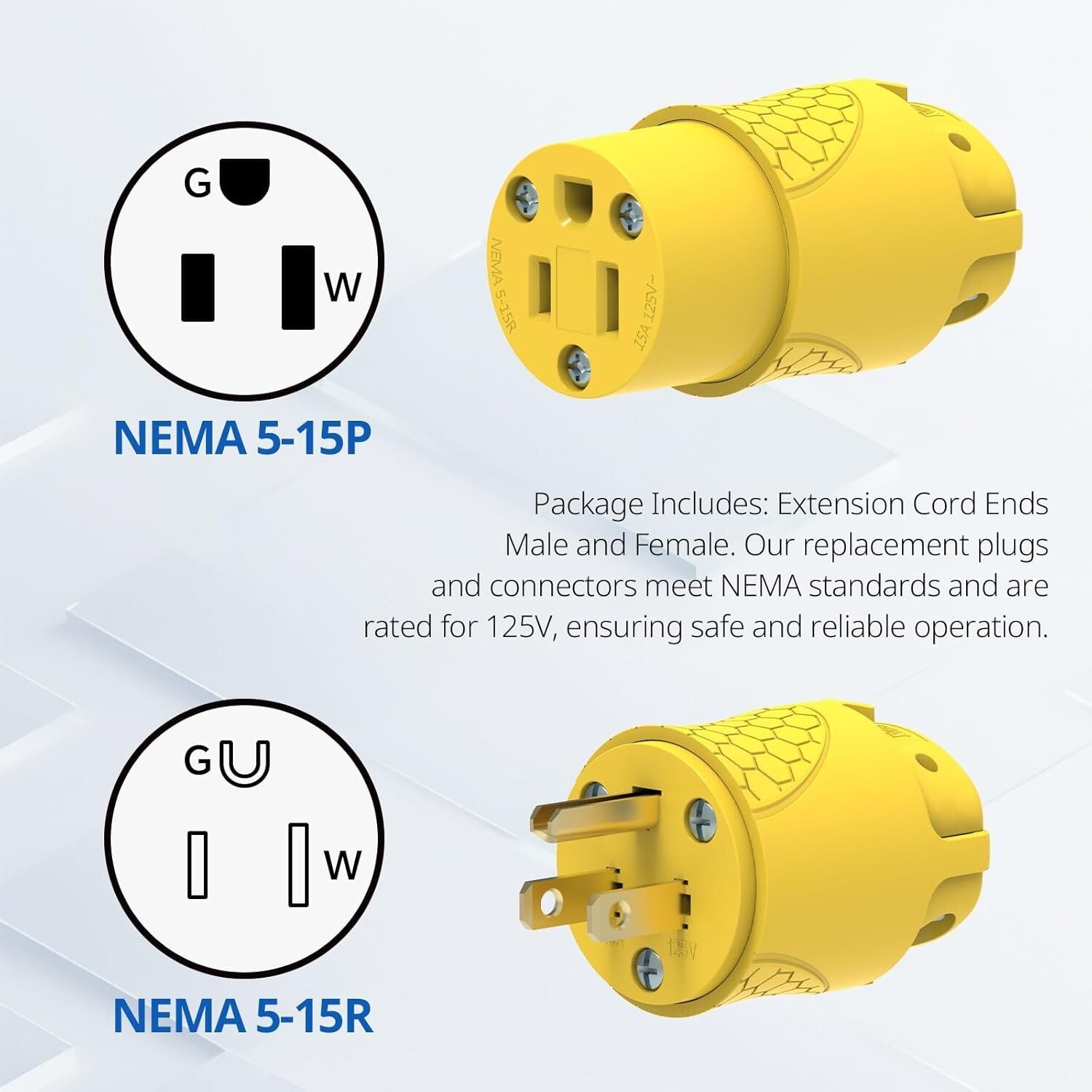 Yellow Electrical Replacement Plug Kit for Extension Cords, 15A 3-Prong Design