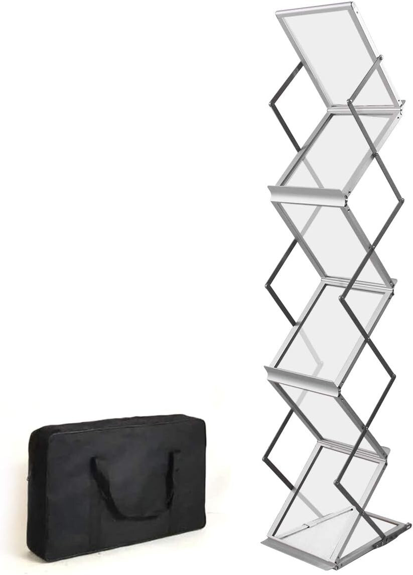 Lightweight A4 Aluminum Magazine Rack - Freestanding 6 Pocket Display Stand