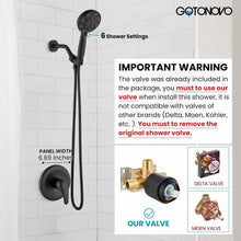Load image into Gallery viewer, Modern Wall-Mount Shower Faucet Kit in Matte Black - 6 Spray Handheld Included