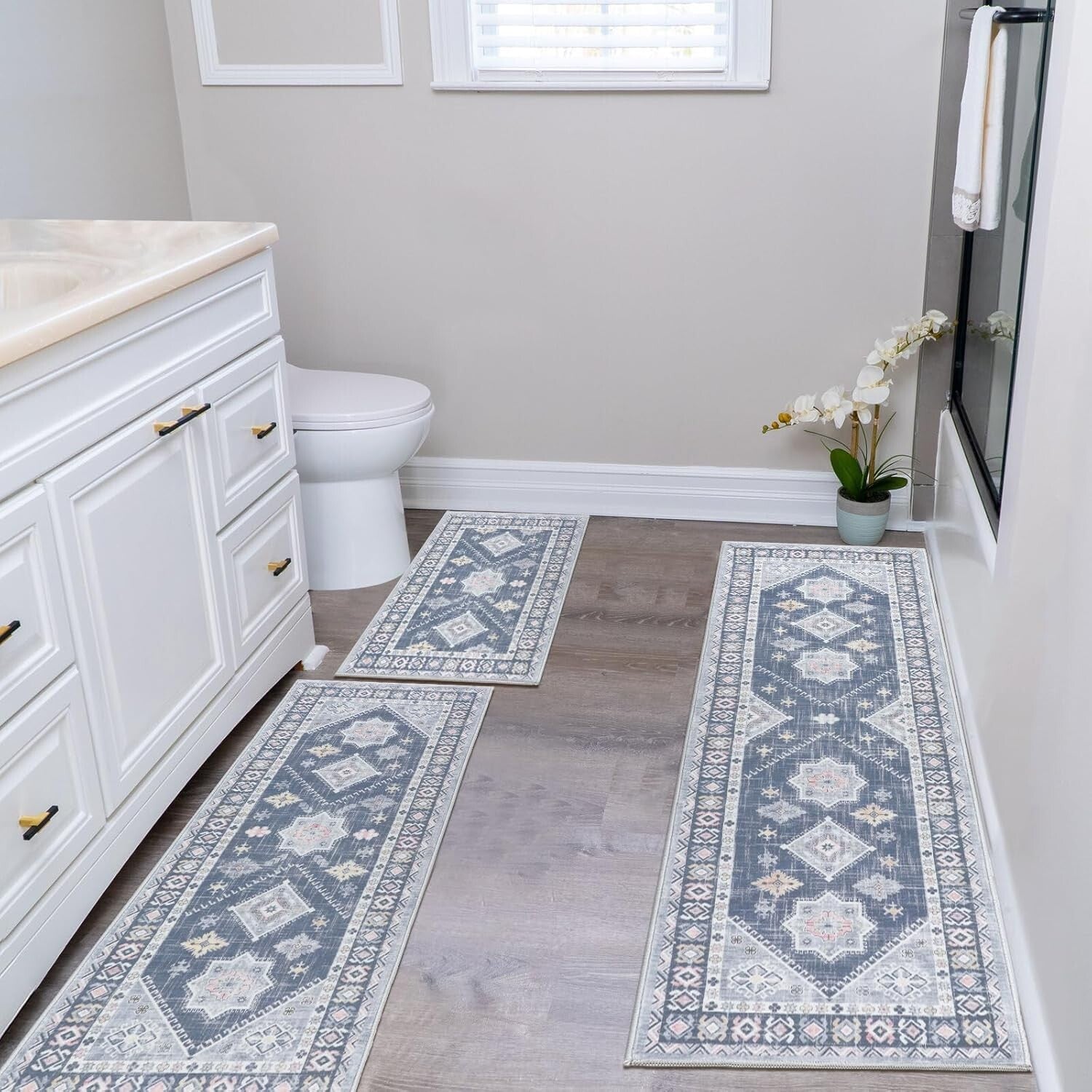 Durable Floral Kitchen Rug Set - 3-Piece with Machine Washable Runner for Safety