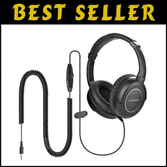 16.4ft Long Coiled Cord Headphones Over-Ear with Volume Control & Stereo Sound