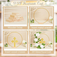 Load image into Gallery viewer, 48 Pcs Gold &amp; White Baptism Centerpieces: Wood Crosses, Floral Hoops &amp; Roses
