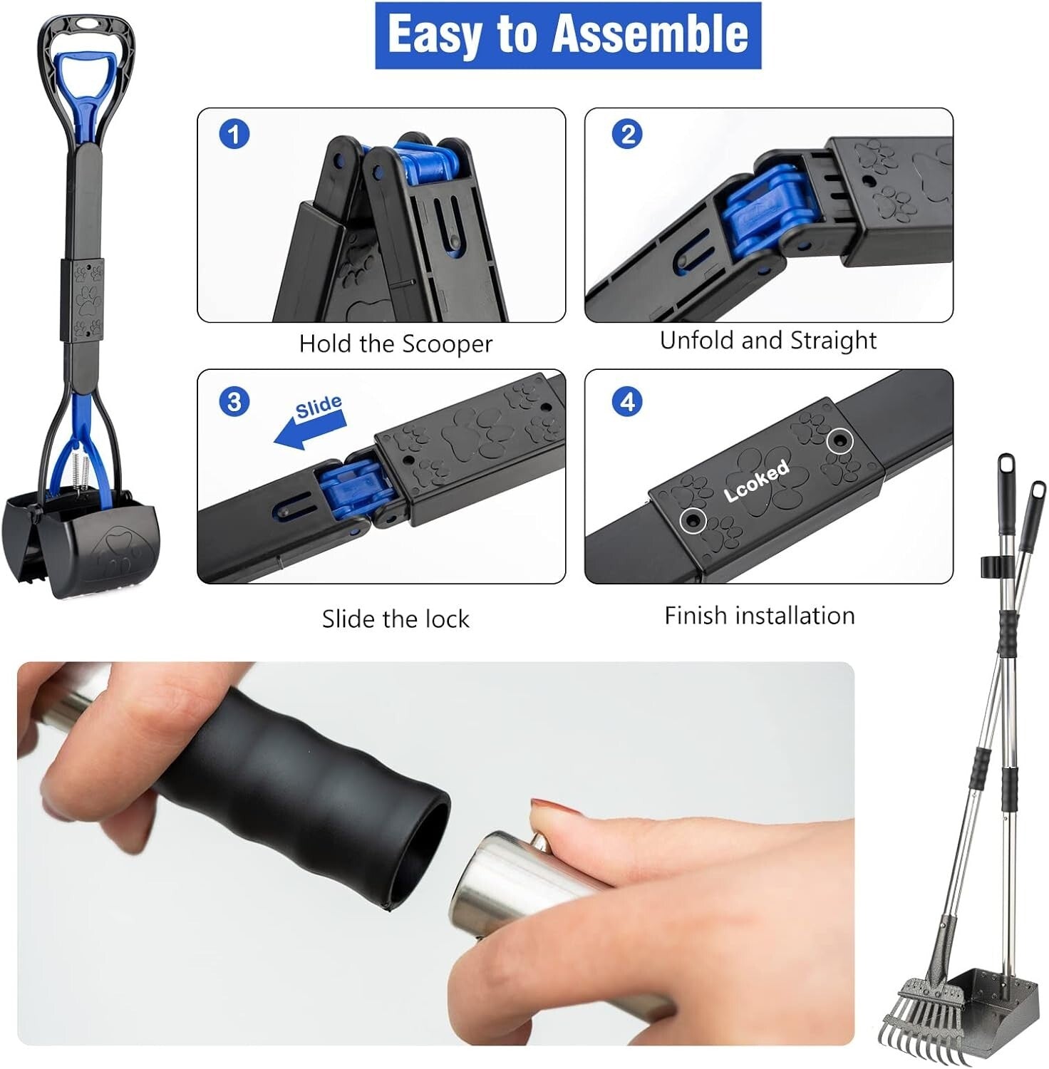 Effortless Pet Waste Clean-Up: Adjustable Pooper Scooper with Locking Bin