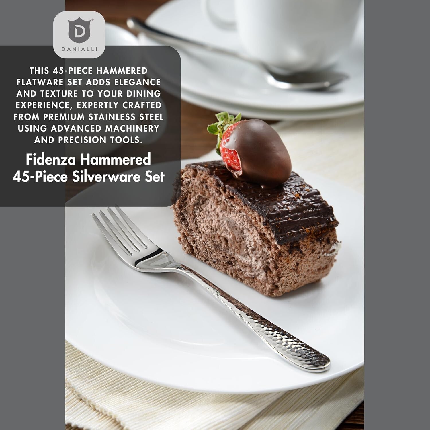 Luxury 18/10 Stainless Steel Dining Set - Fidenza Hammered 45-Piece Collection