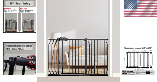 Easy Install Extra Wide Baby Gate 48-52.7" - Auto-Close Safety for Kids & Pets