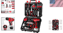 Load image into Gallery viewer, Lightweight 8V Red Cordless Drill with 126-Piece Multi-Functional Tool Set